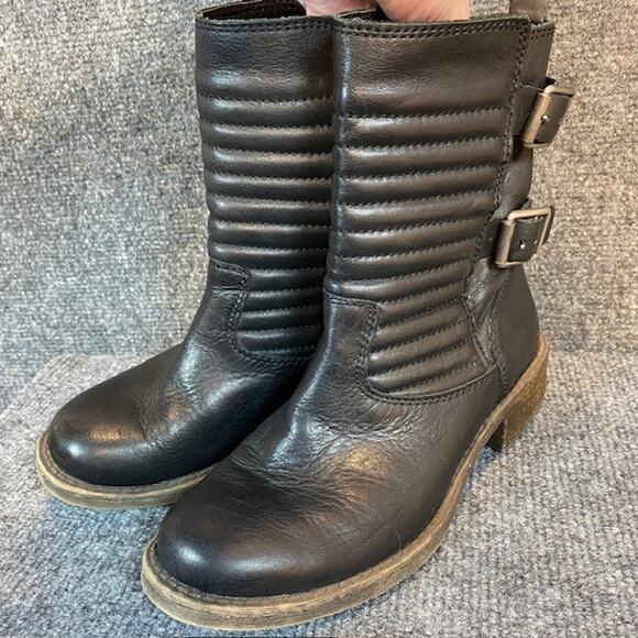 Lucky Brand Black Dunes Leather Buckle Booties Moto Boots Womens 6 - Picture 3 of 9